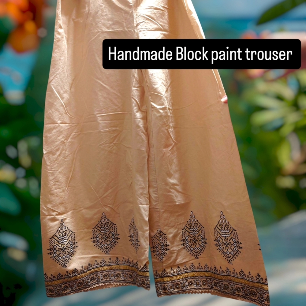 Comfy Breathable Summer Cotton Trouser With Handwork Block Paint - Picture 2 of 4